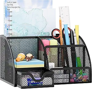 LETURE Office Desk Organizer with drawer, Office Supplies and Desk Accessories, Business Card/Pen/Pencil/Mobile Phone/Stationery Holder Storage Box (White)
