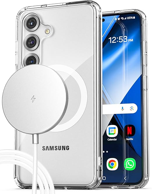ENCASED 2-in-1 for Samsung Galaxy S25 Phone Case (Compatible with MagSafe) with Magnetic Wireless Charger Included (Clear)