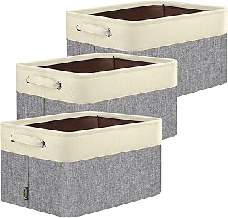 BALEINE 3 Pack Fabric Closet Storage Bins for Shelves, Linen Closet Organizers and Storage, Decorative Baskets for Organizing, Shelf, Clothes, Home, Office (Grey, 15"x11"x9.5")
