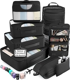 Veken 10 Set/8 Set Packing Cubes for Travel Essentials, Suitcase Organizer Bags in 4 Sizes, Carry-On Luggage Accessories with Laundry Bag & Passport Holder, Airplane Must Have, Camp Gifts for Men
